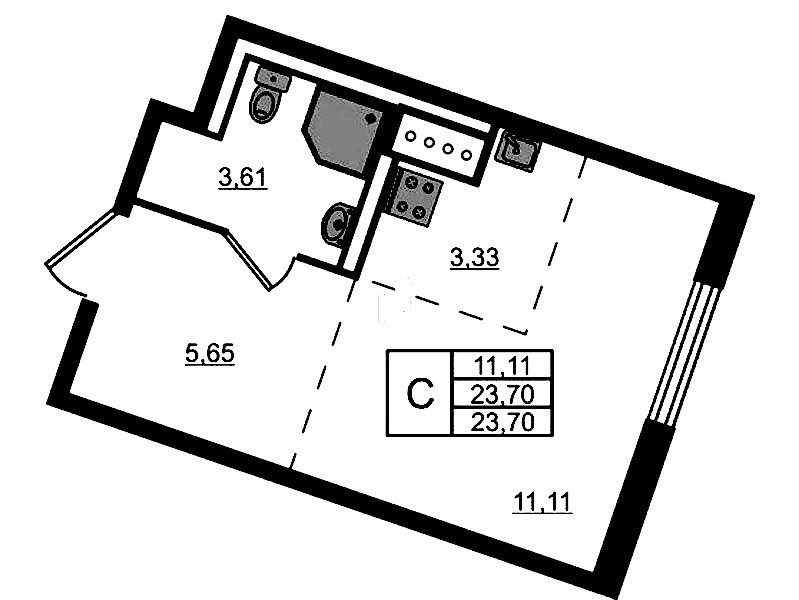 Квартира студия 23.7 м², 3/9 эт., ЖК «Квартал Лаголово»